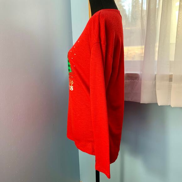 Holiday Time Merry Christmas Red Thermal Top Size Small (4-6) - Picture 3 of 7